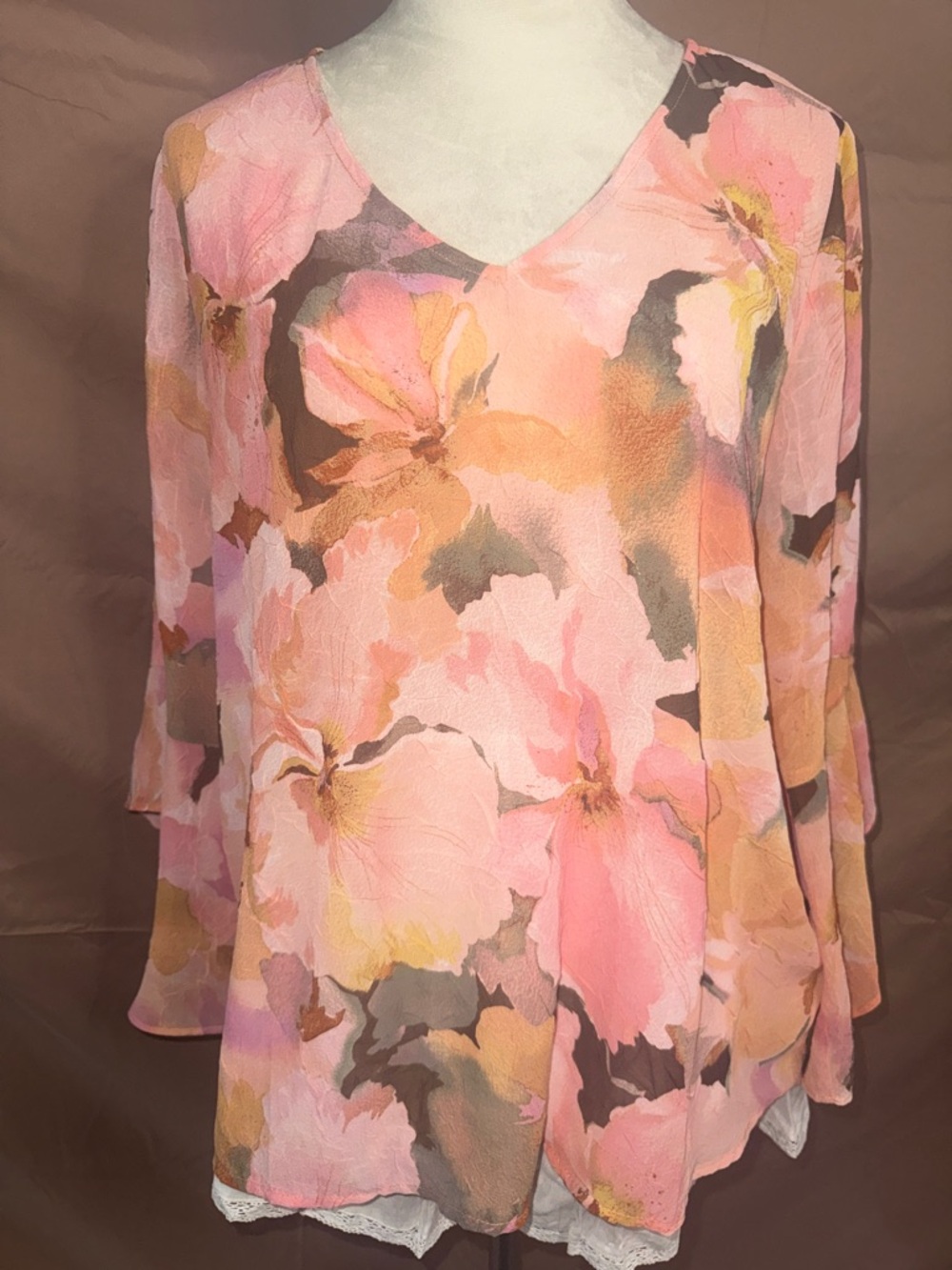 NWOT Sara Michelle Pink Floral V-Neck Tunic XL